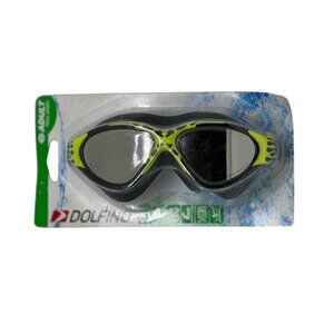 NEW Dolfino Adult Total Sport Swim Goggles Black Neon Yellow Mirrored Latex Free